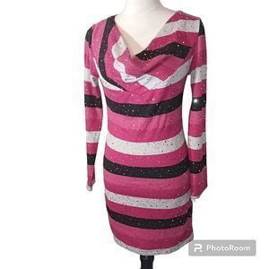 Vintage Y2K Unique  Pink Striped Sweater Mini Dress Size M Juniors
